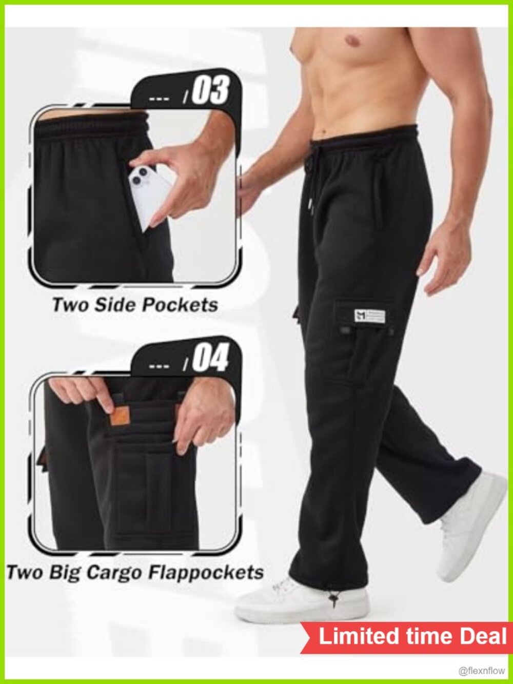 Men's 3 Pack Fleece Lined Cargo Joggers Sweatpants with Pockets - Picture 3 of 6
